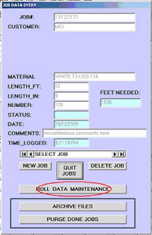 Job entry screeh with highlighted Roll Data butotn