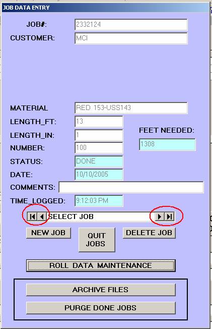 Job Data screen showing job select buttons