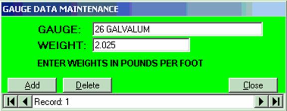 Gauge Data pop up screen